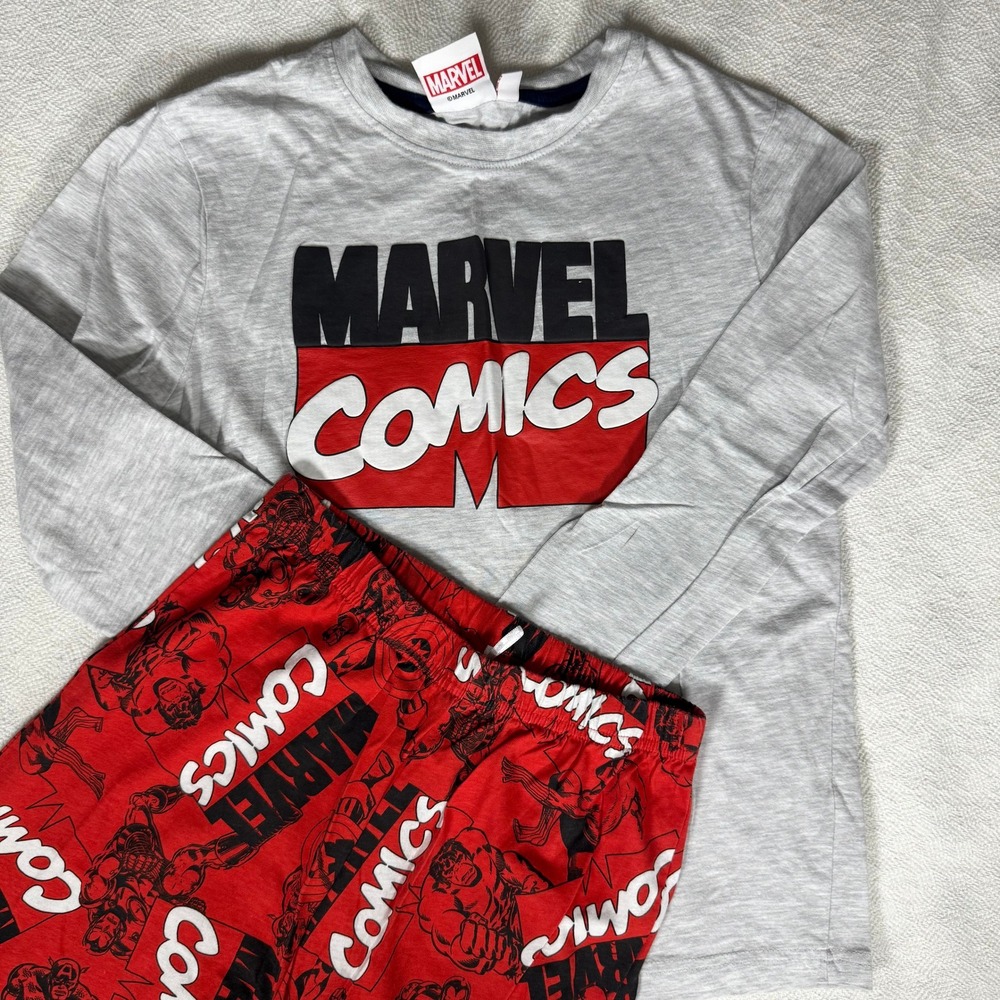 Marvel Comics Boys Pajama Set Grey Red Avengers Primark 9-10 Yrs 140cm